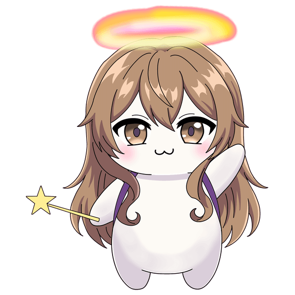 A cream-bodied Fluff with long tan hair, a golden halo and a star wand