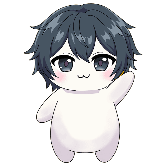 A cream-bodied Fluff with dark charcoal hair