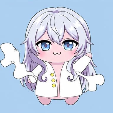 A pale Fluff with long lilac hair in a white coat with gold buttons